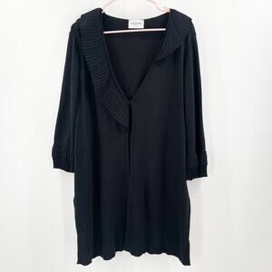 STIZZOLI Cardigan Size 50 (XXL) Sweater Black Made in Italy Asymmetrical Ruffle